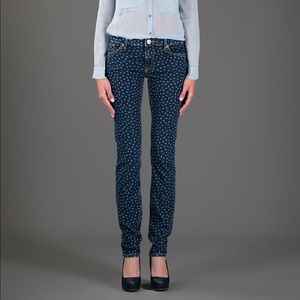 EUC RED Valentino Mid-Rise Skinny Leg blue polka dot jeans sz 28